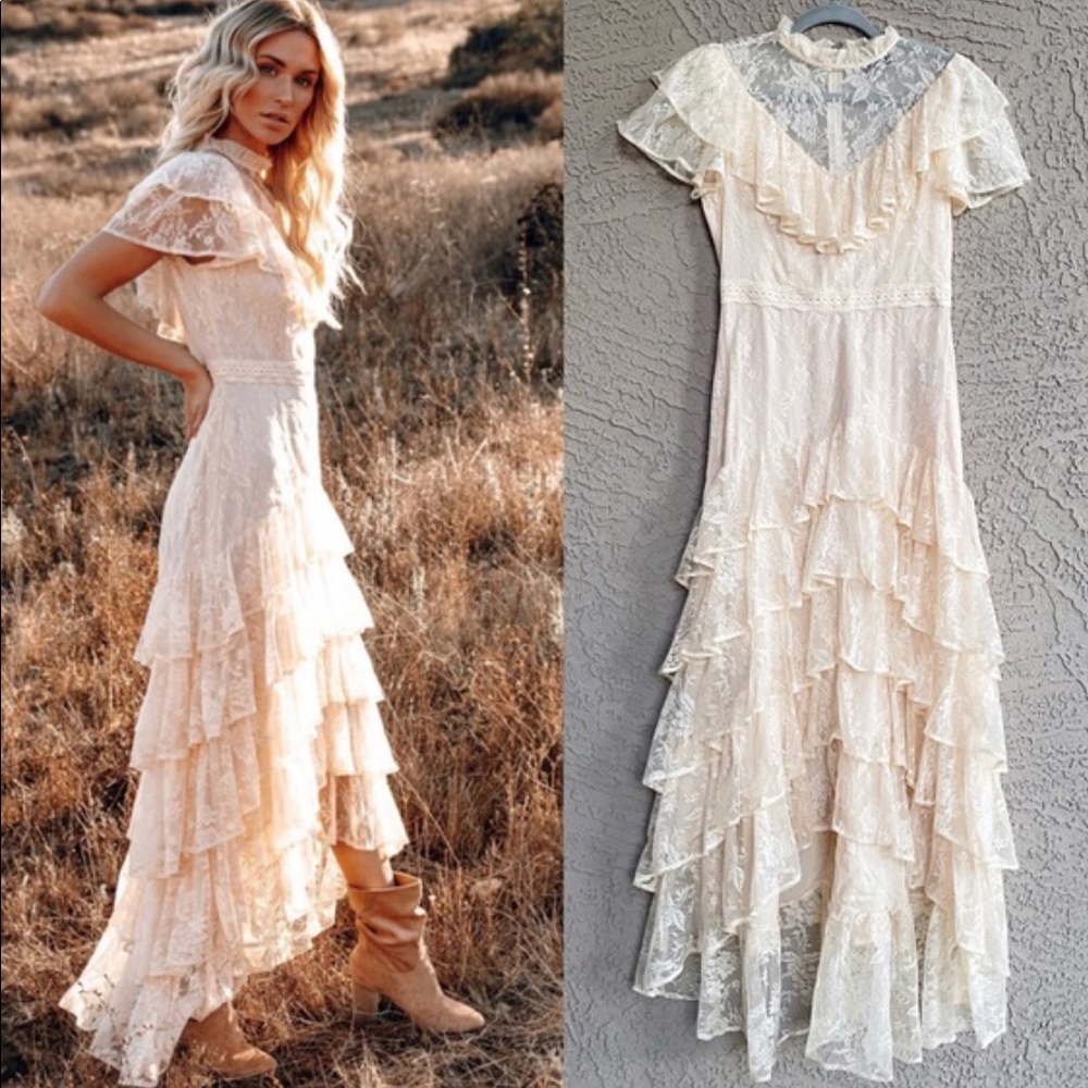 Vici Fontana High Low Ruffle Lace Dress